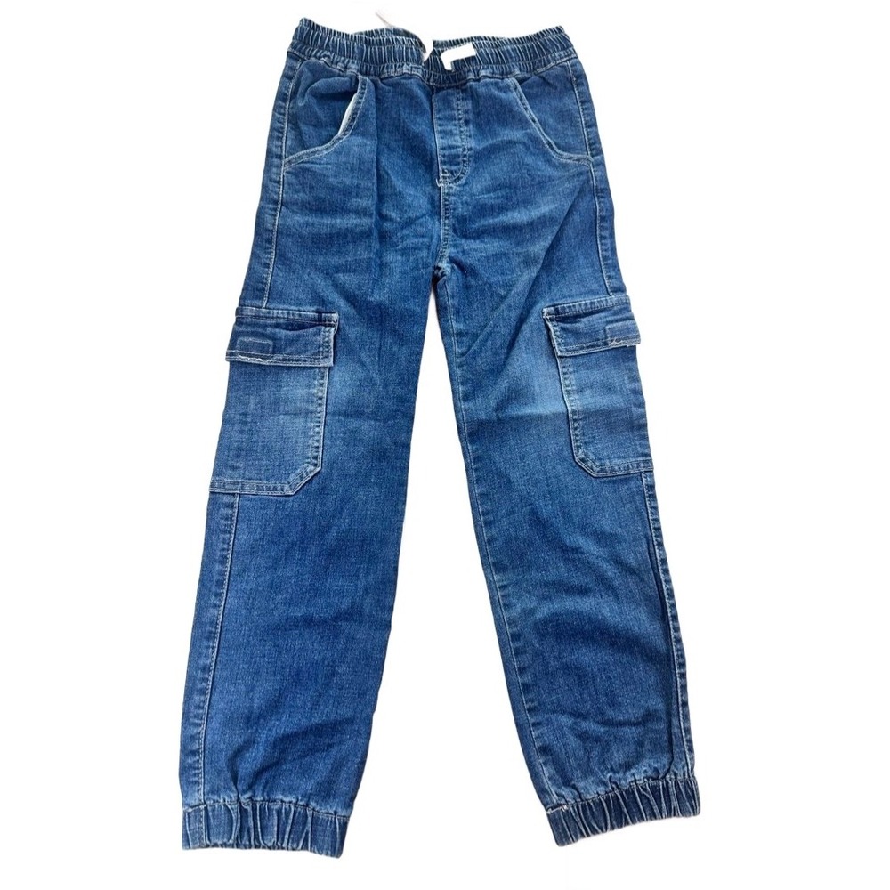 Little Bipsy Jogger Jeans Kids Size 8 Blue Cargo Denim Elastic Waist Stretchy